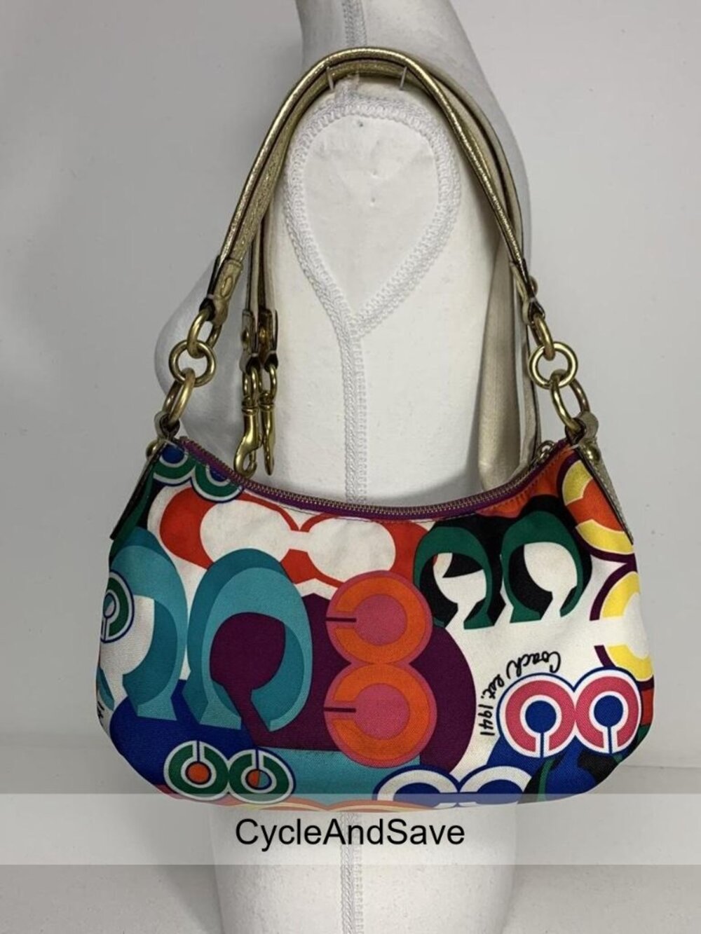 Coach Multicolored Abstract Circular Pattern Handbag - Picture 4 of 8